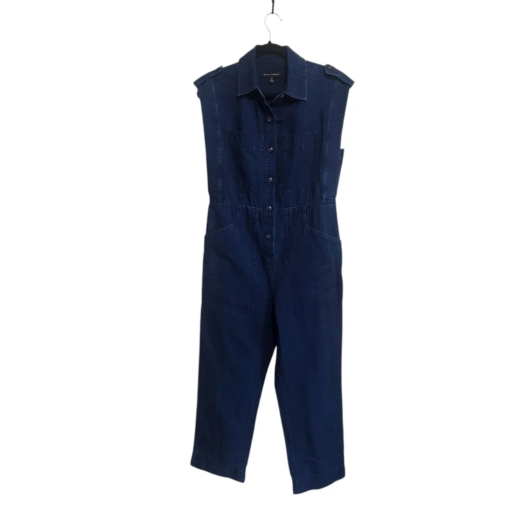 EUC BANANA REPUBLIC LINEN BLEND INDIGO UTILITY JUMPSUIT DARK INDIGO SZ XS